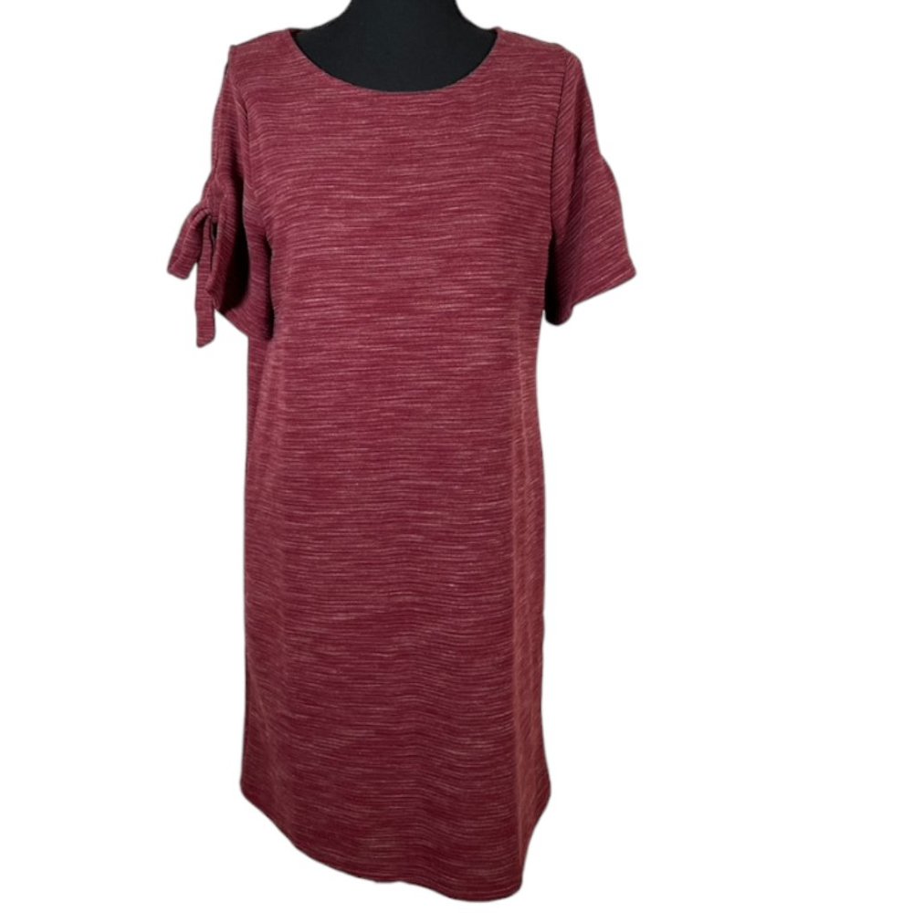 NWT • She + Sky  • Maroon Ribbed Dress with Tie Sleeves • Women's Size: Large